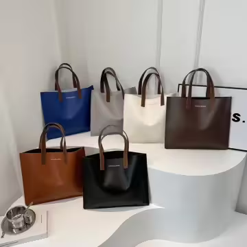 簡約皮革小手提×手提袋×棕色