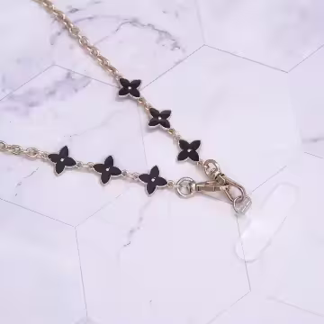 黑白精品老花×手機斜背雙勾掛繩×黑色