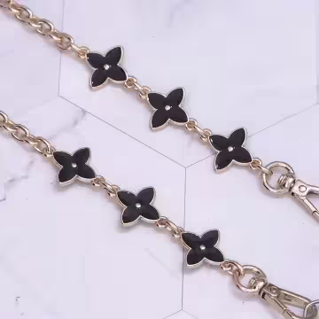 黑白精品老花×手機斜背雙勾掛繩×黑色