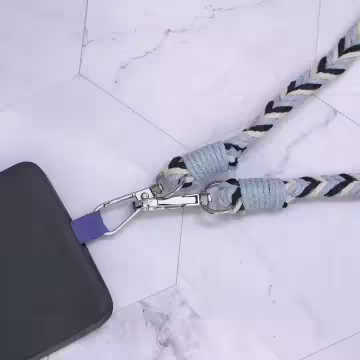 拼色麻花辮子×手機斜背雙勾掛繩×藍黑