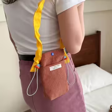 燈芯絨撞色街頭包×斜背包×棕色