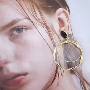 大金屬雙層圓圈×三角耳夾