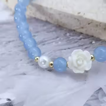 海藍寶典雅山茶花×固定式串珠手鍊