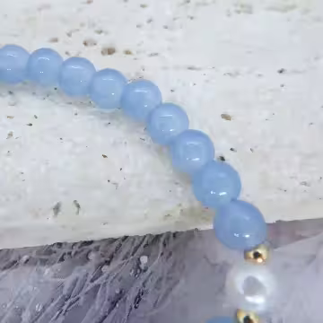 海藍寶典雅山茶花×固定式串珠手鍊