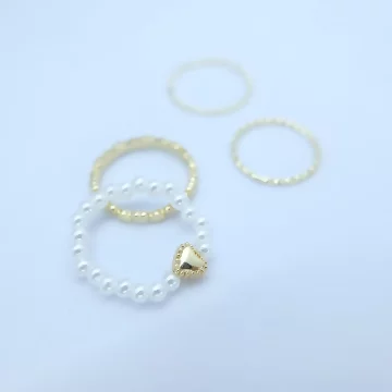 素雅愛心珍珠×四套件戒指組×金色.avif