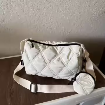 菱格紋枕頭包(附零錢包)×斜背包×白色