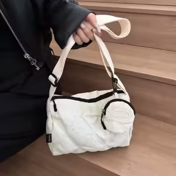 菱格紋枕頭包(附零錢包)×斜背包×白色