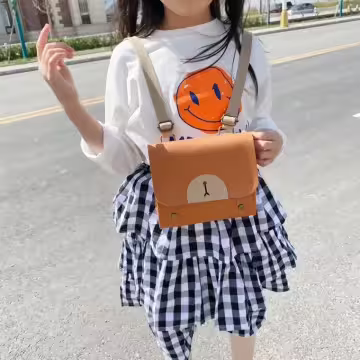 兒童皮革卡通熊×後背包×淺棕