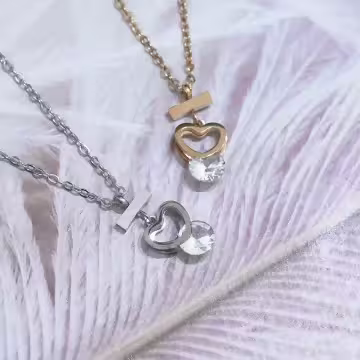 316鋼飾×心型鑽×鎖骨項鍊×銀色