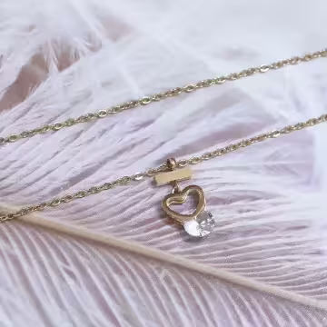 316鋼飾×心型鑽×鎖骨項鍊×金色
