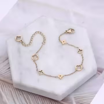 316鋼飾×方塊梅花×手鍊×金色