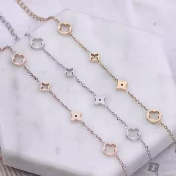 316鋼飾×方塊梅花×手鍊×金色