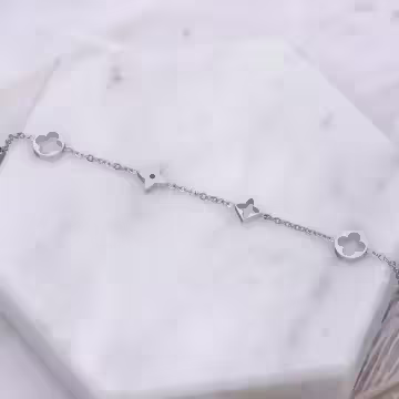 316鋼飾×方塊梅花×手鍊×銀色