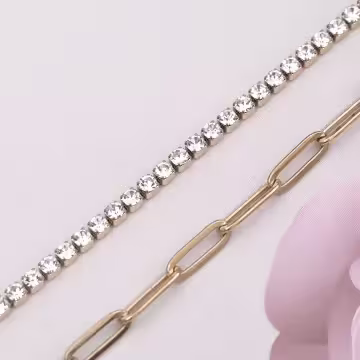 316鋼飾×晶鑽鍊條×手鍊×金色 