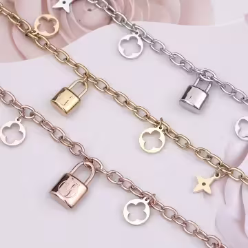 316鋼飾×心鎖印花 ×手鍊×玫瑰金