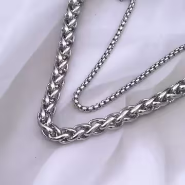 316鋼飾×龍骨雙鍊 ×中性手鍊×銀色