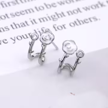 925銀針×雙層白山茶花×耳環