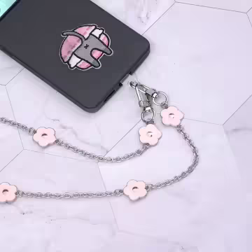 法式小花×手機斜背雙勾掛繩×粉紅