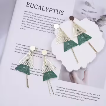 撞色鏤空雙層三角型×蚊香盤U型耳夾