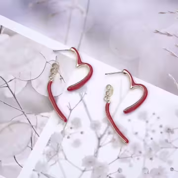 安可拉復古紅心&times;後掛式吊墜耳環 