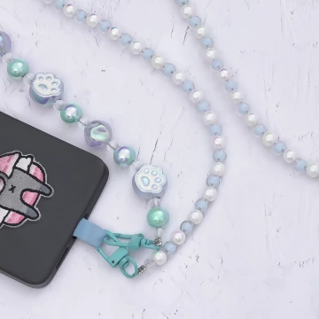 萌貓手掌糖果圓珠×手機斜背雙勾掛繩×藍色.avif