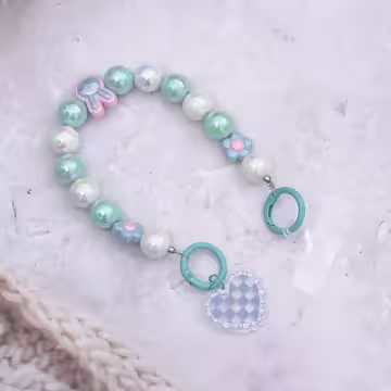 藍色兔兔小花愛心吊牌×手機腕帶掛繩