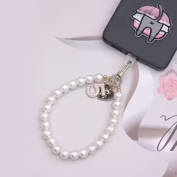 愛心小熊5號珍珠×手機腕帶掛繩