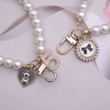 蝴蝶結花圈珍珠×手機腕帶掛繩