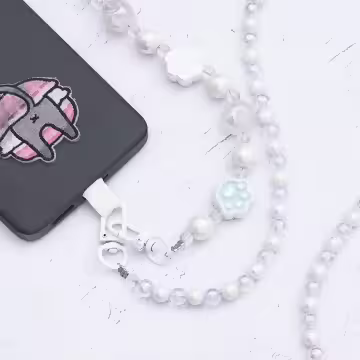 萌貓手掌糖果圓珠×手機斜背雙勾掛繩×白色