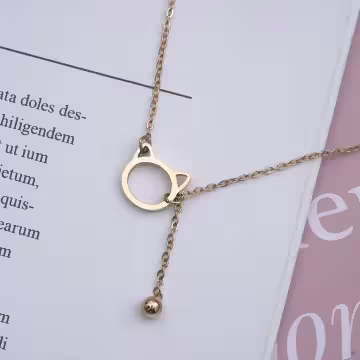 316鋼飾×貓咪鈴鐺×鎖骨項鍊×金色