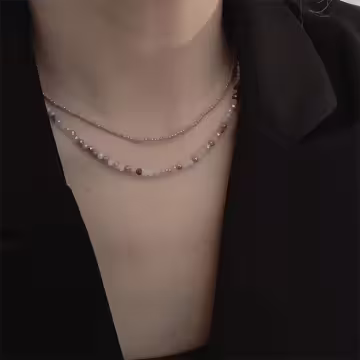 雙層小串珠珠×鎖骨項鍊×朱紅