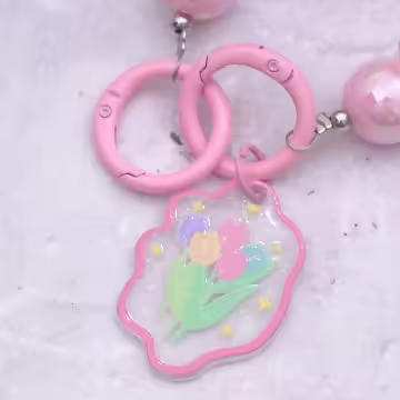 粉紅蝴蝶鬱金香吊牌×手機腕帶掛繩