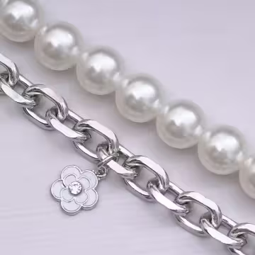 小香風香水5號雙層鍊條×手機腕帶掛繩×銀色