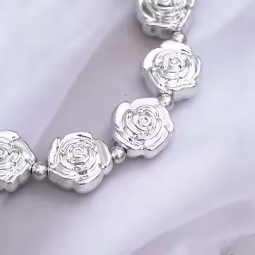 銀色玫瑰花蝴蝶結×手機腕帶掛繩