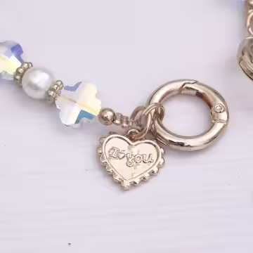 晶透四葉草愛心珍珠×手機腕帶掛繩