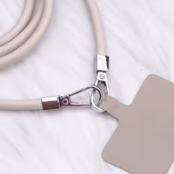 單色簡約皮革×手機斜背雙勾掛繩×奶油