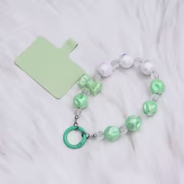 皺皺球撞色糖果×手機腕帶掛繩×綠色