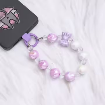 皺皺球撞色糖果×手機腕帶掛繩×紫色