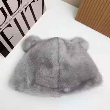 毛絨小熊×毛帽×灰色