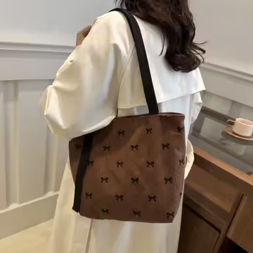 甜美蝴蝶結燈芯絨×肩背包×咖啡