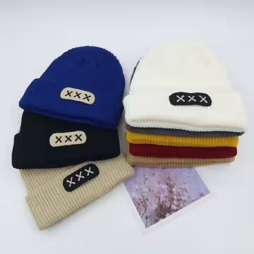 中性叉叉針織帽×毛帽×藍色