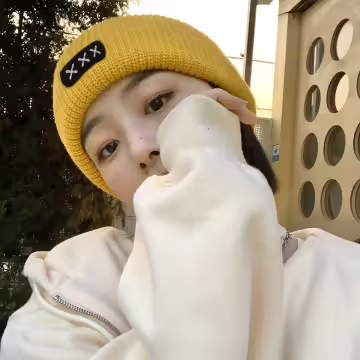 中性叉叉針織帽×毛帽×黃色