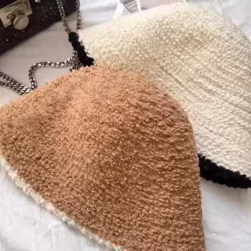 淑女毛絨漁夫帽×毛帽×米白黑邊