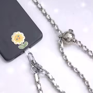 白銀小香風鍊條金屬球×手機斜背雙勾掛繩×白銀