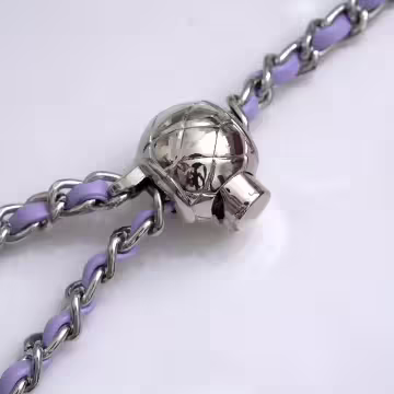 紫銀小香風鍊條金屬球×手機斜背雙勾掛繩×紫銀