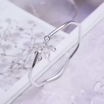 925銀飾×蝴蝶結緞帶鈴鐺×開口手環