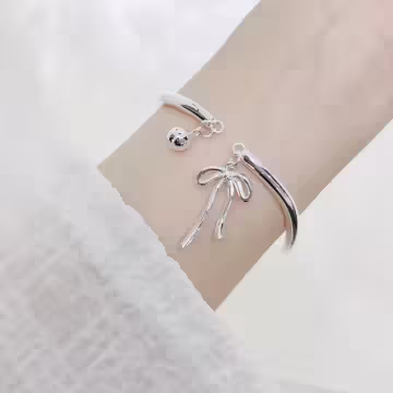 925銀飾×蝴蝶結緞帶鈴鐺×開口手環