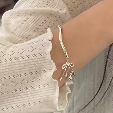 925銀飾×蝴蝶結緞帶鈴鐺×開口手環