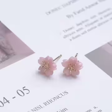 粉晶花朵領結晶鑽×三套件耳環組