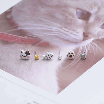 貓咪與雕魚燒×六套件單邊耳環組.avif